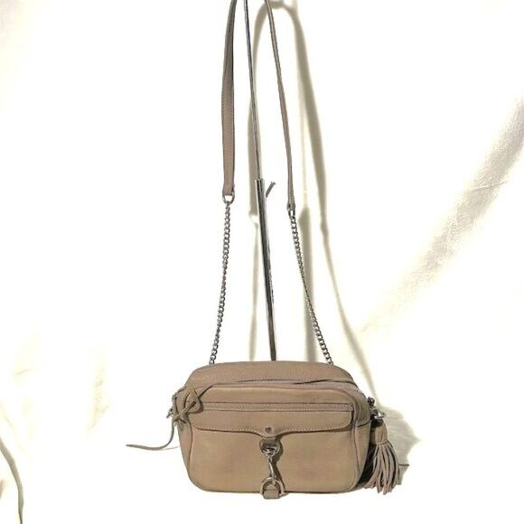 Rebecca Minkoff Taupe Leather Crossbody Shoulder Bag with Tassel - Picture 1 of 12